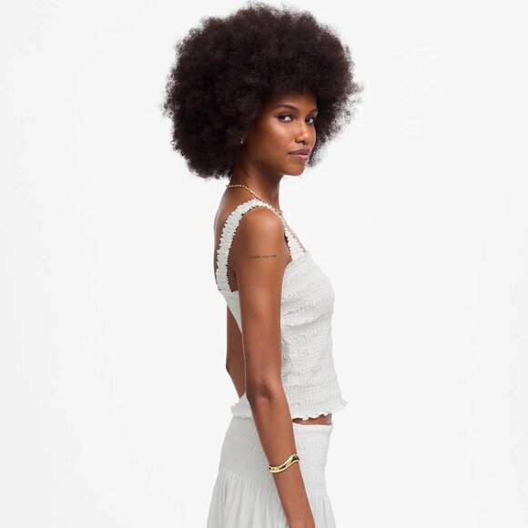 Madewell Poplin Smocked Tank in White, Size X-Large - Picture 2 of 12